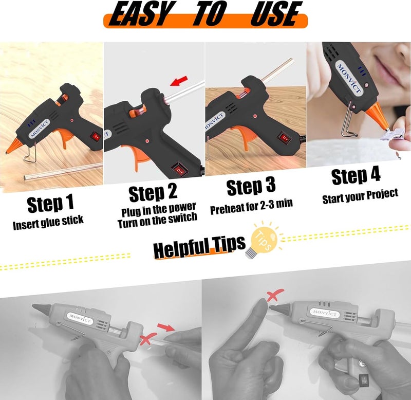 MONVICT 30W Mini Hot Glue Gun Kit, Fast Preheating Glue Gun with Storage Case, 20 Pcs Premium Glue Sticks, 10 Pcs Wood Craft sticks, Hot Melt Glue Gun for School Crafts DIY Arts Gift (Black) - Image 5